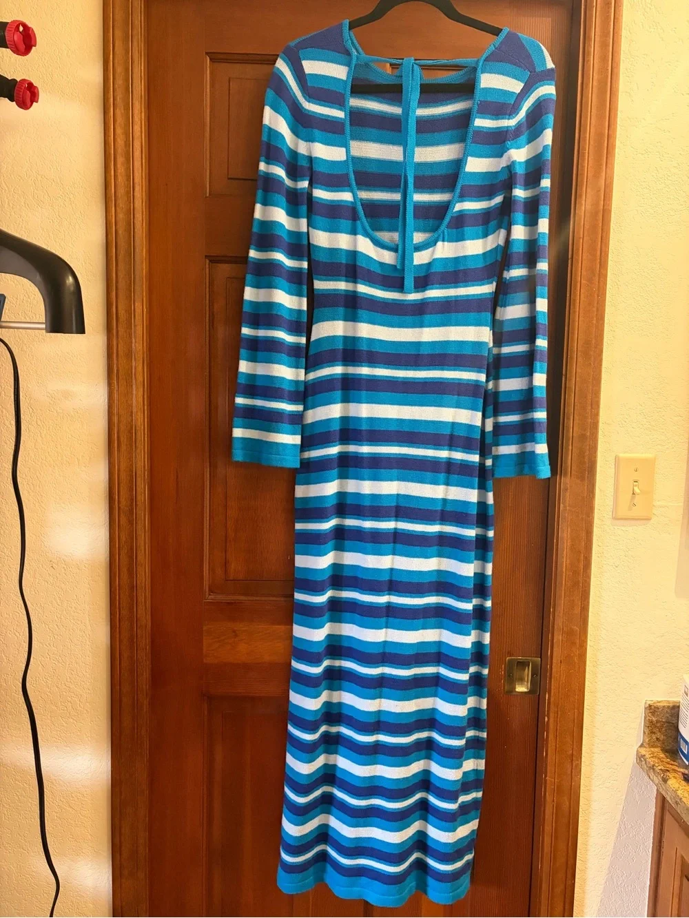 Blue Striped Long Sleeve Maxi Dress - Picture 2 of 4